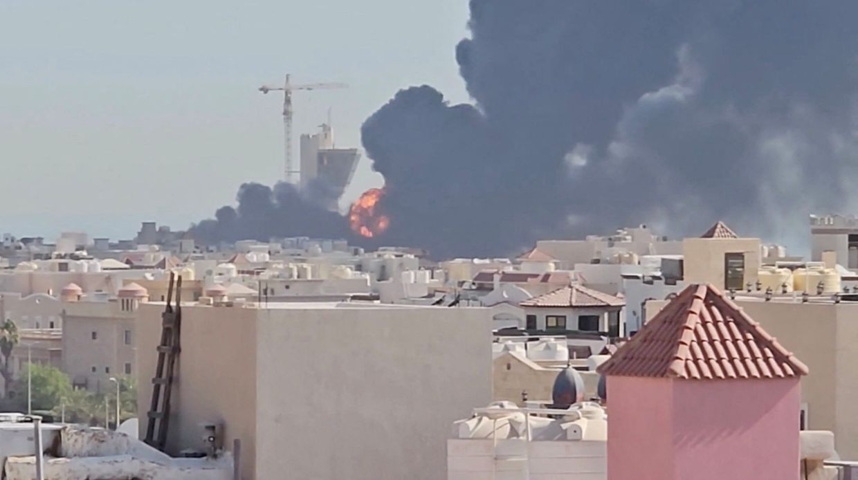 Smoke billows near the oil facility in Mangaf, Kuwait, on Saturday, July 18, 2026, in this screen grab obtained from a social media video. -- Social Media/via REUTERS