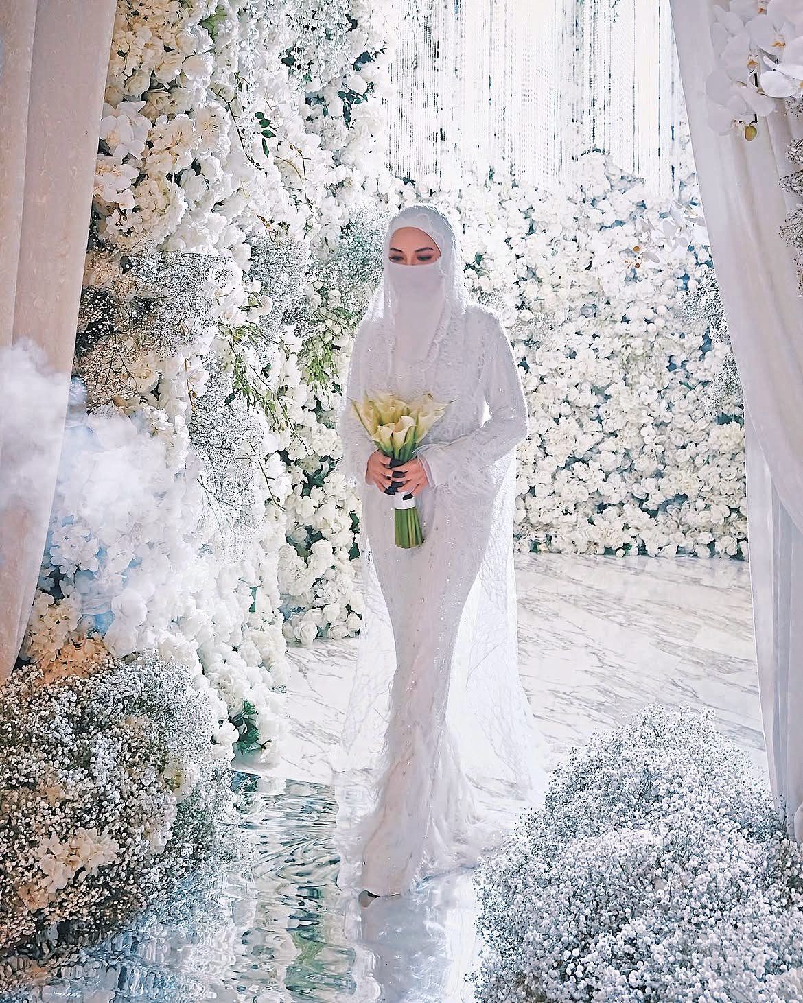 Neelofa in an ethereal Alia Bastamam design for her wedding in 2021. Photo: Alia Bastamam