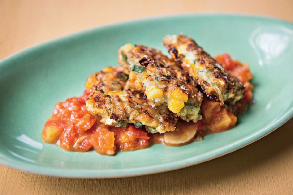 Summer vegetable scallion pancakes from the cookbook 'Deep Run Roots' by Vivian Howard.— Photo: Rex Miller/ Voracious, via AP
