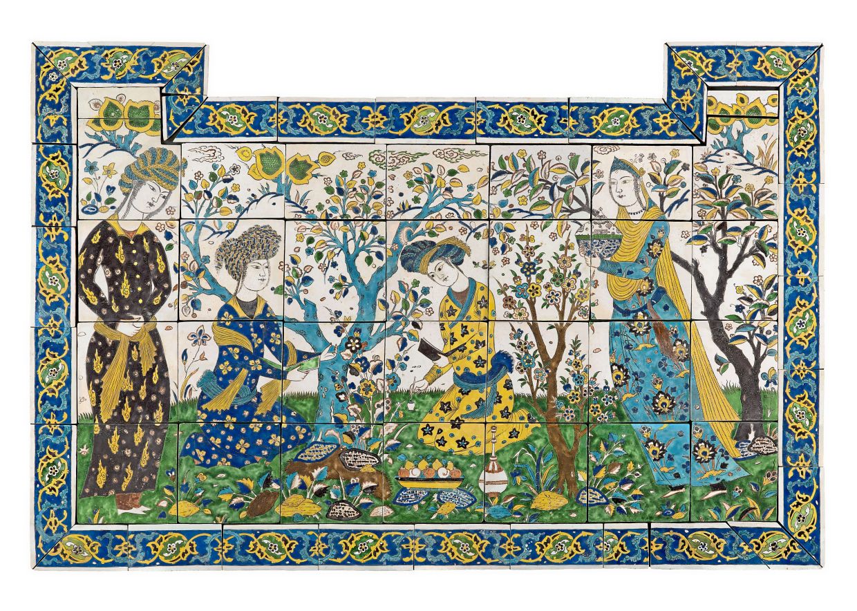 This decorative panel was made using a technique which looks like painting on ceramic, which was popular in the 17th century. Photo: Department of Islamic Art, OA 33402012 Musée du Louvre, Dist GrandPalaisRmn, Raphael Chipault
