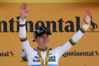 Cycling-Evenepoel admits 'bittersweet' win after teammate Lipowitz crashed