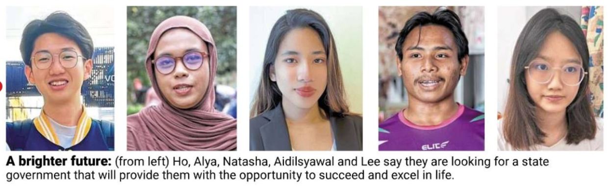 A brighter future: (from left) Ho, Alya, Natasha, Aidilsyawal and Lee say they are looking for a state government that will provide them with the opportunity to succeed and excel in life.