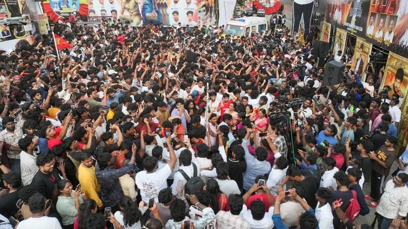A sea of fans gathers at Rohini Silver Screens in Chennai for the first-day-first-show of 'Jana Nayagan'. - Photo: S. Shivaraj