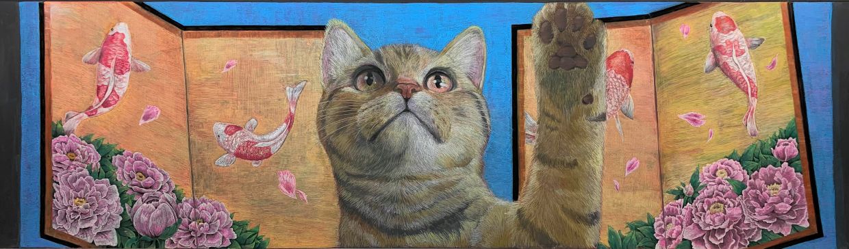 This undated image provided by Nichigaku Co., a Tokyo-based blackboard maker, shows the blackboard artwork by top winner in the main category in 2020, titled, 'Grab It' by students at Fukushima Prefectural Aizu Gakuho High School. (Nichigaku Co., via AP)