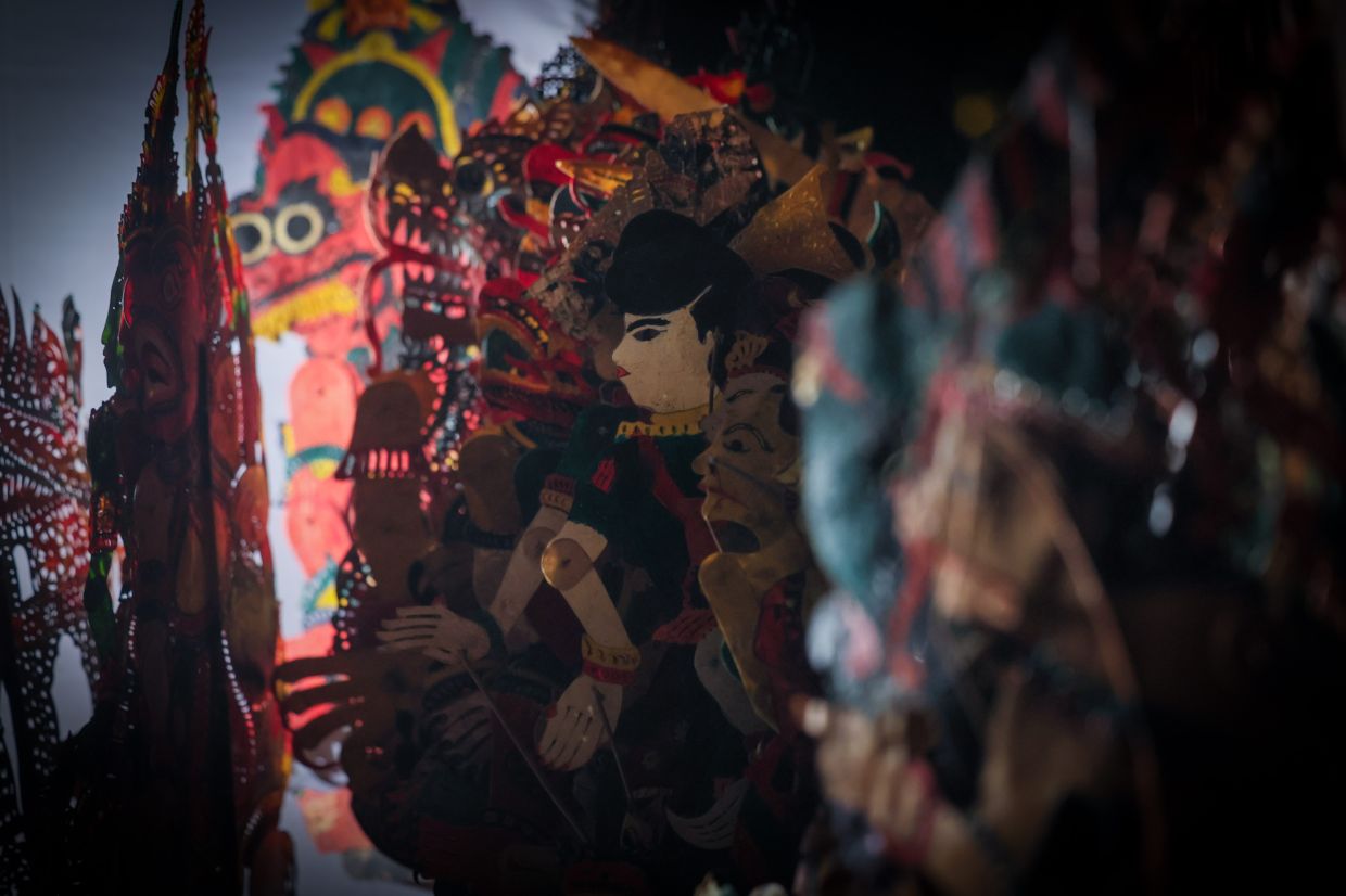 Wayang kulit puppets are arranged on stage for the Tok Dalang. Photo: Bernama 