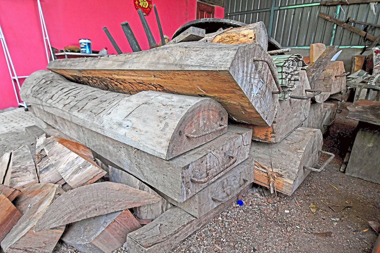 Hardwoods like ‘cengal’ and ‘merbau’ are top picks for the traditional coffins Tan makes.