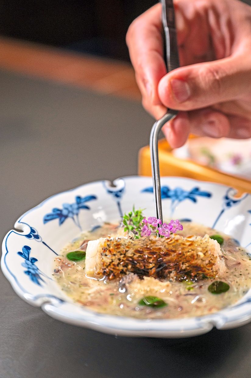 Soon hock is given the star treatment in this dish, which highlights an aquatic bounty against fresh, citric elements.