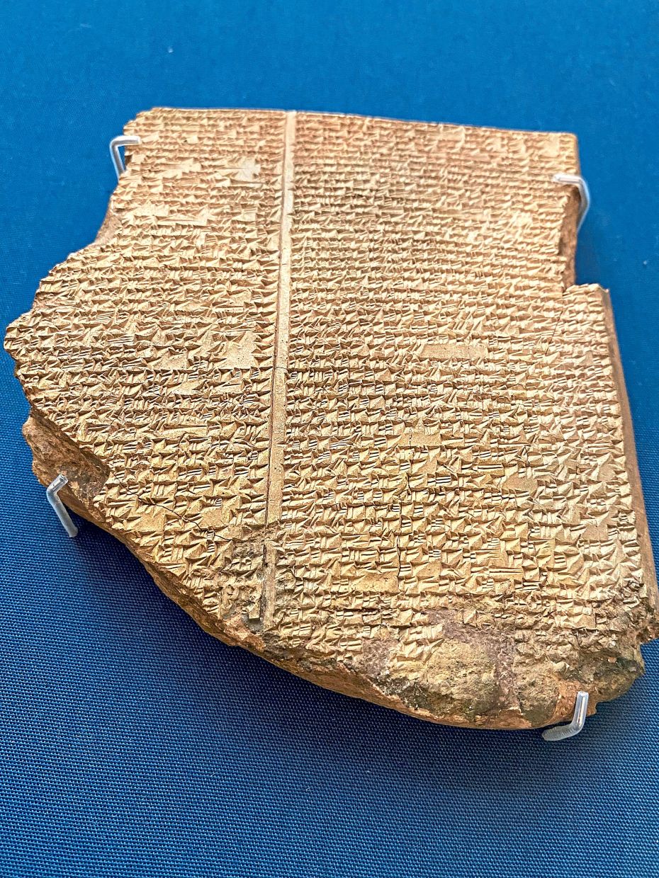 A file photo of a baked clay fragment called the Flood Tablet that dates back to the 7th century BCE, and inscribed in cuneiform in the Akkadian language. Today, this is kept in the British Museum.