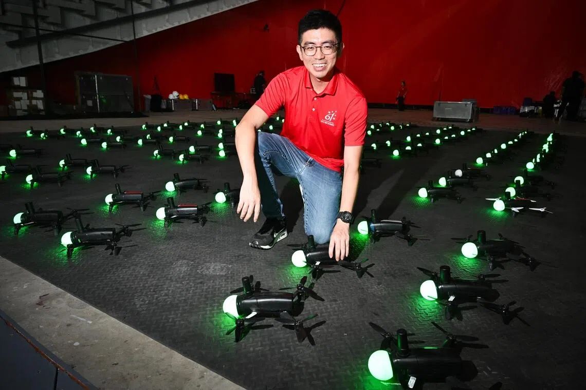Kwek Qing Wei said that there will be 12 drones as back-ups on Aug 9. - Photo: ST