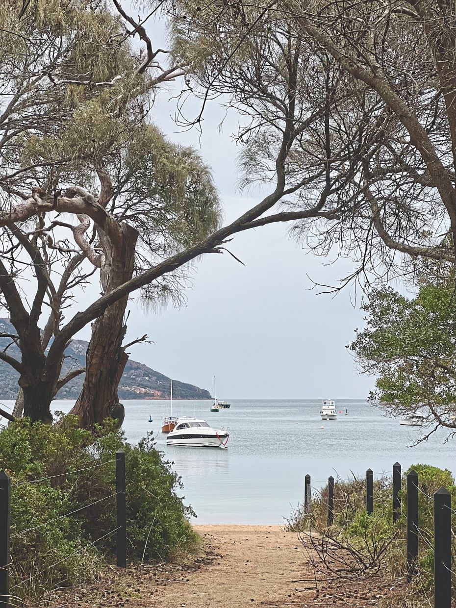 Richardsons Beach in Coles Bay also doubles as a campground.