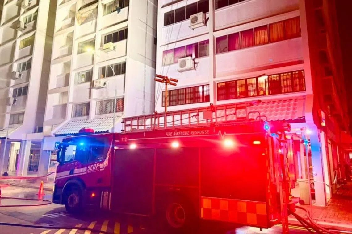 SCDF was alerted to a fire at Block 684 Race Course Road at 7.10pm on Aug 3. - Photo: SCDF/Facebook