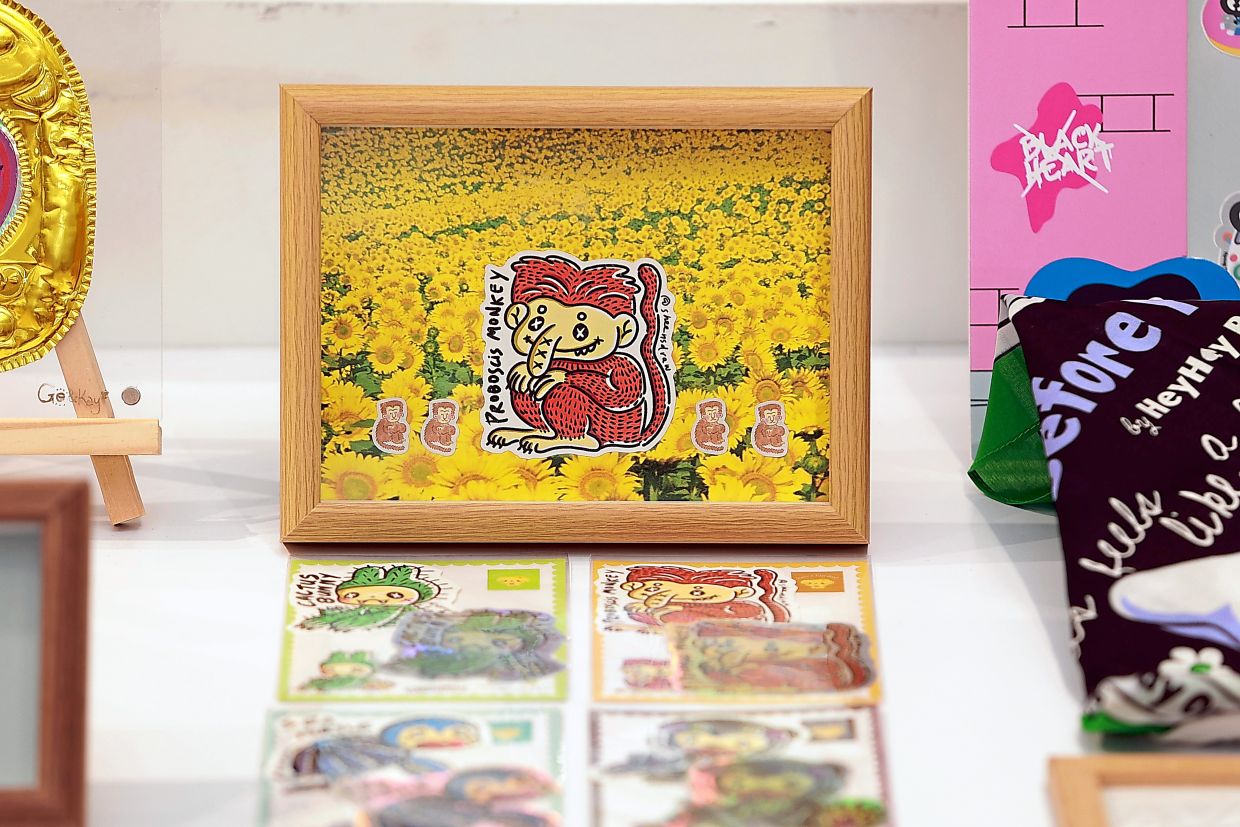 The exhibition provides artists a platform to reimagine sticker creations within a gallery context. Photo: The Star/Chan Tak Kong