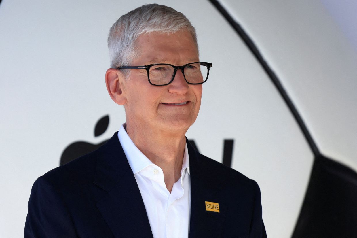 Apple's CEO Tim Cook attends the premiere of season four of the Apple TV series 'Ted Lasso'. Photo: Reuters