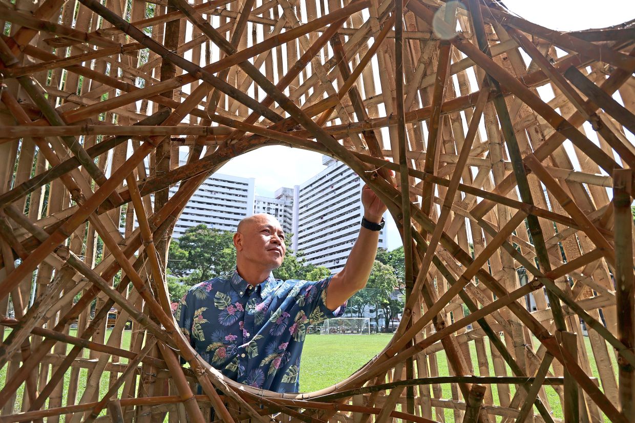 Lee and his team collected 250 bamboo poles from Balik Pulau before cutting and weaving them for the installation.