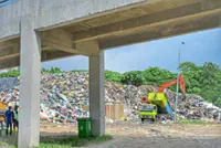 Refuse lorries stuck in gridlock
