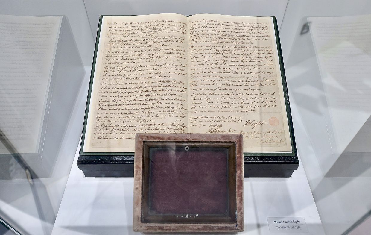 The will of Francis Light, one of two replicaletters that can be seen at the museum in George Town.