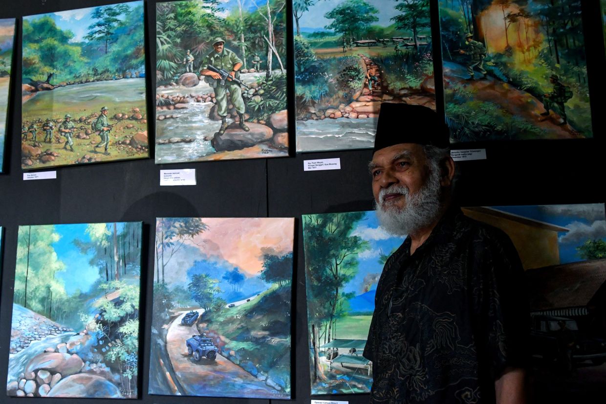 As a young cartoonist, Rossem drew on his experience serving in the Police Field Force, which he joined in 1969 for about eight years. Photo: Bernama 