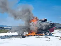 One hurt as fire destroys copter