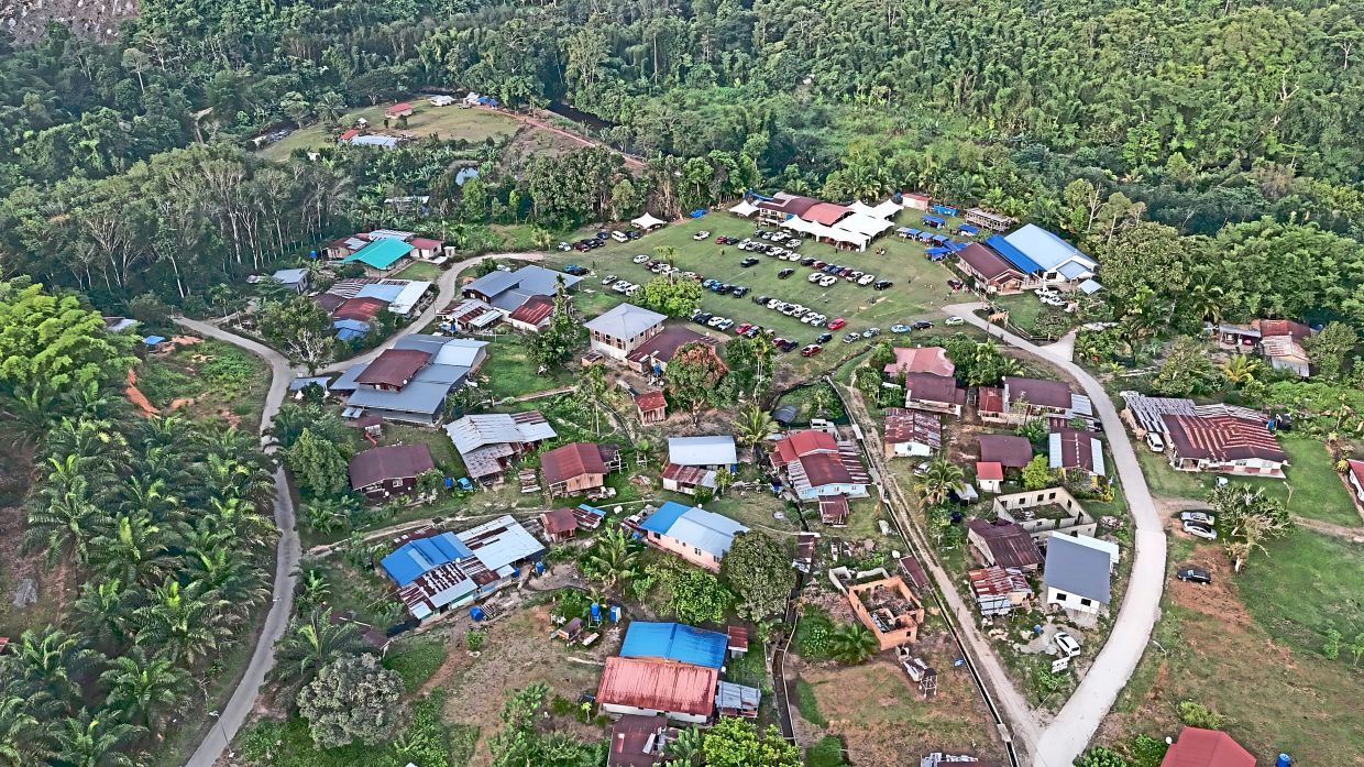 An aerial view of Kampung Rantai in Tambunan, Sabah’s interior, where more than 100 Orang Asal participants from Sabah, Sarawak and Peninsular Malaysia gathered for PHOAS 2026. 
