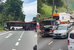 Bus driver, two motorists taken to hospital after accident across both sides of Singapore expressway