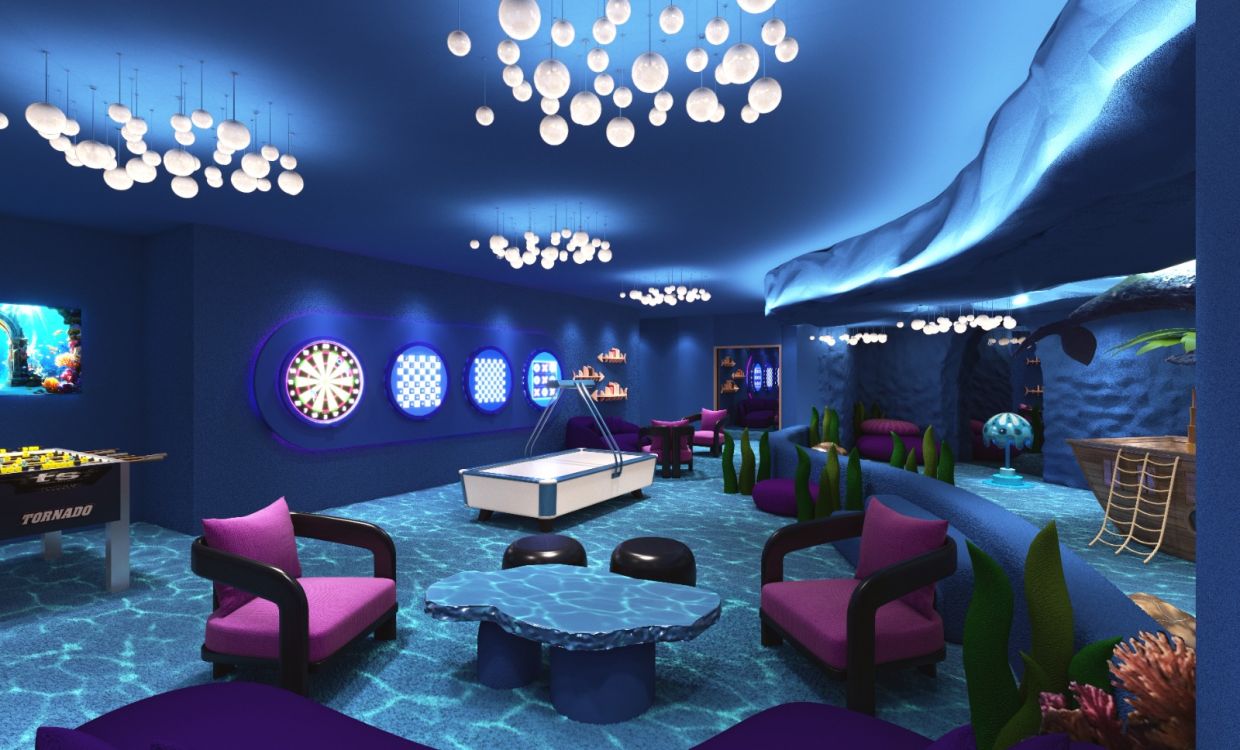 The Deep Blue Den Games Room provides an underwater-inspired space designed for play, competition and connection for children.