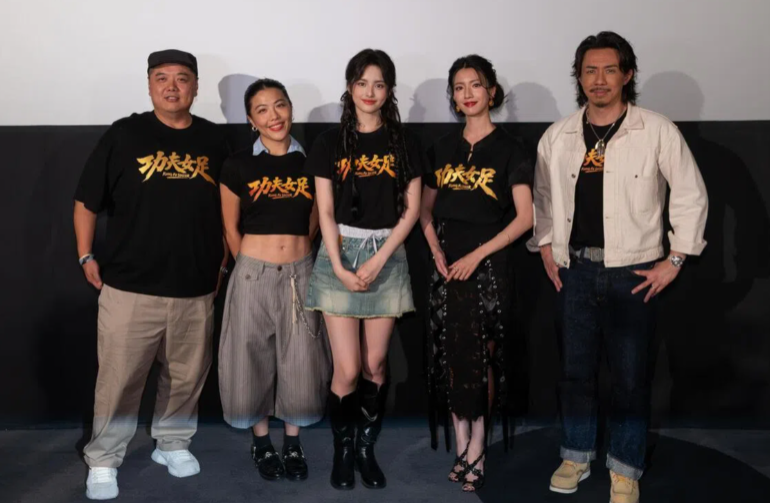 (From left) 'Kung Fu Soccer' co-director and co-writer Lam Tze Chung with cast members Angel Woo, Xue Ye, Sisley Choi and Louis Cheung at the Hong Kong gala premiere on Aug 8. Photo: Handout