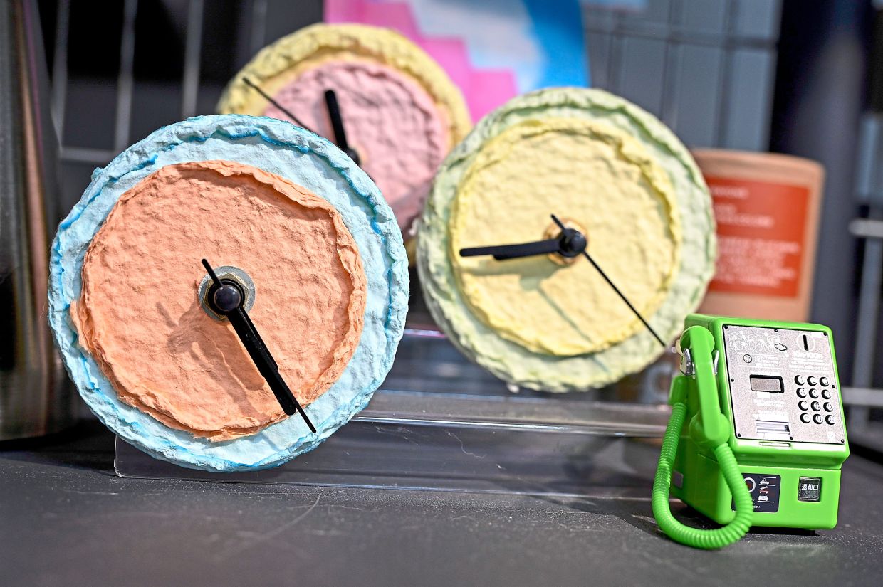 Funky clocks made from upcycled paper.