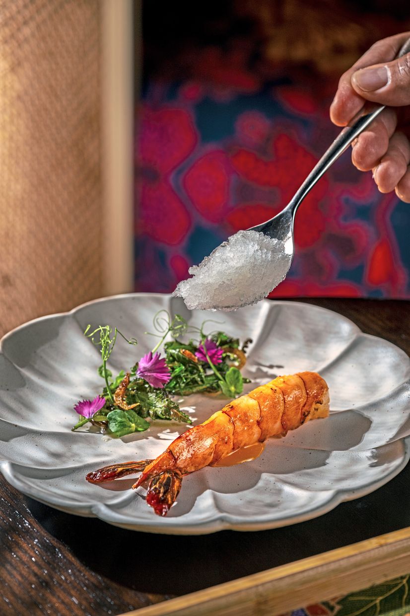 The prawn is plump and fleshy with a lovely char while the vegetal connotations of the paku round out this offering.