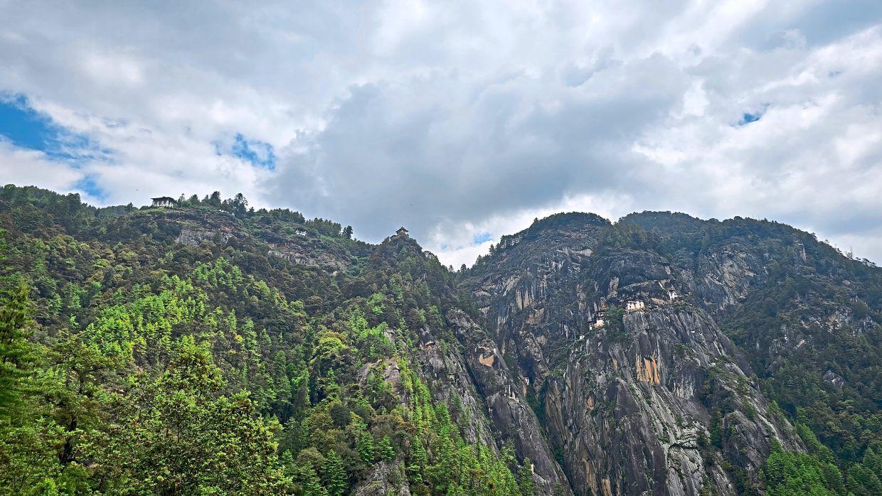 A view of Paro Taktsang (right) from the restaurant at the halfway point of the trail. 
