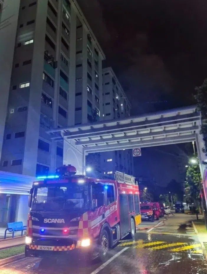 A fire at an eighth-floor flat at Block 309 Clementi Avenue 4 on July 31 killed a 65-year-old man and injured two firefighters. - Photo: SINGAPORE CIVIL DEFENCE FORCE/Facebook