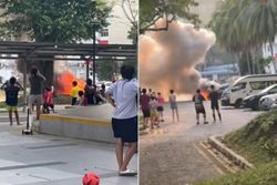 Car on fire in Singapore's Toa Payoh carpark draws crowd, including kids