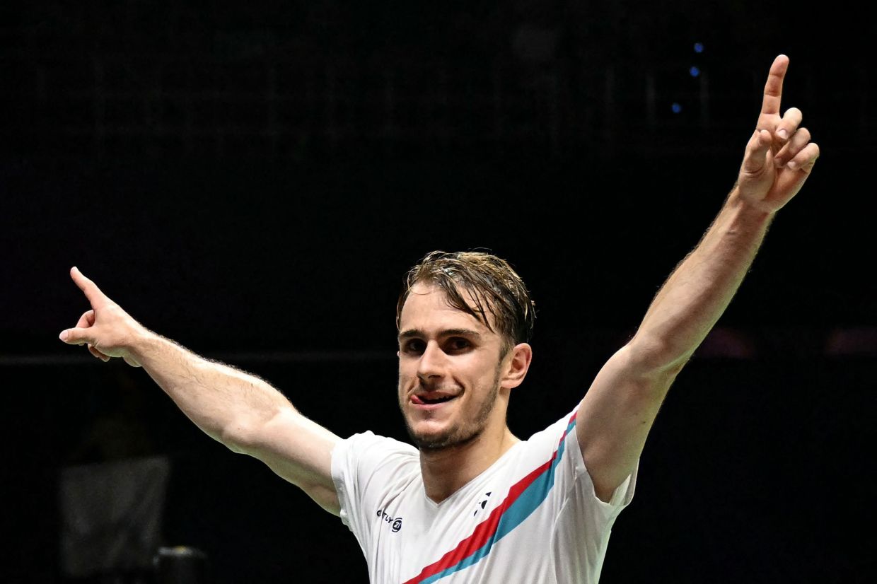 France's Alex Lanier celebrates his victory against Japan's Kodai Naraoka in the World Championships. - AFP