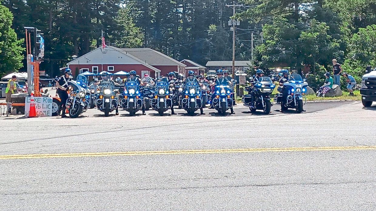 Police officers volunteer their time to escort the riders safely along the route through several Massachusetts towns.