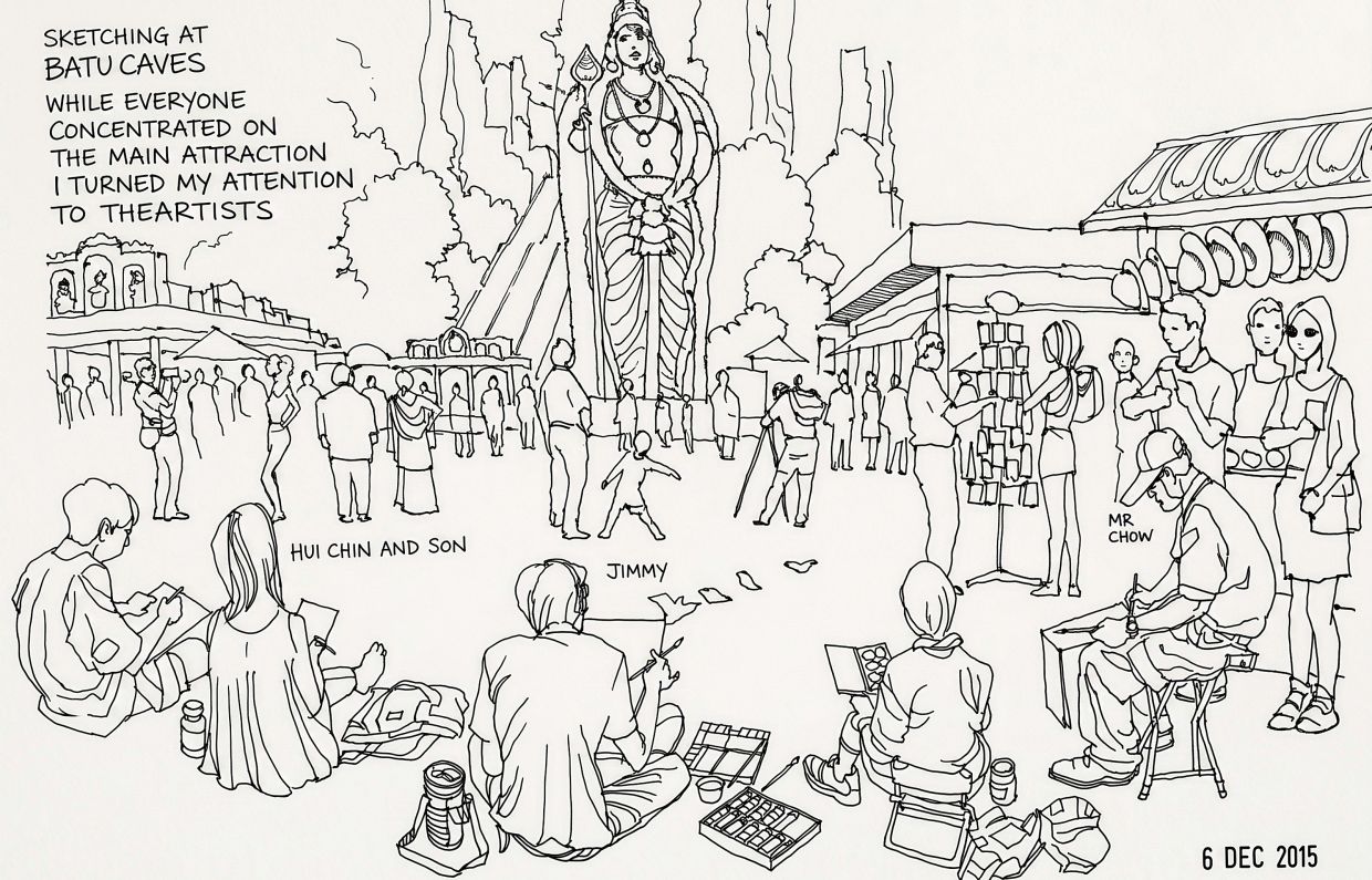 Lee’s first outdoor drawing at Batu Caves in 2015 was done with a sketching group he had joined back then.