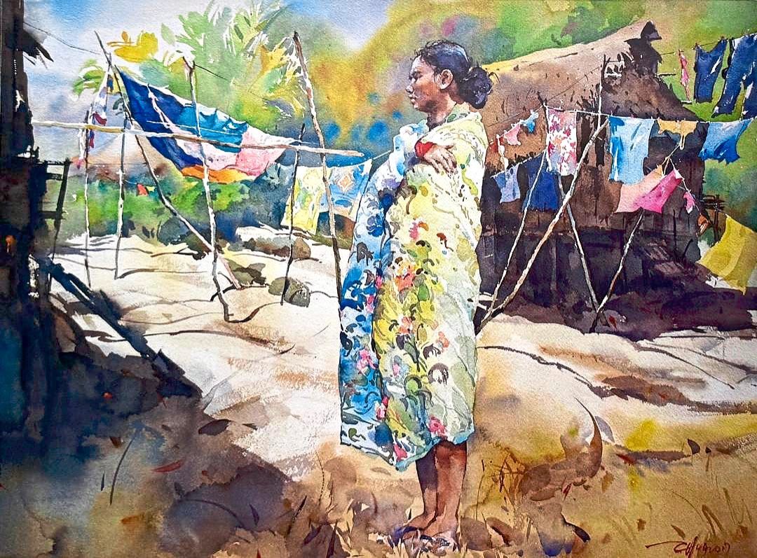 Chua’s artwork titled 'Here I Stand' (watercolour on paper, 2017), an older work from his personal collection. Photo: AweGallery