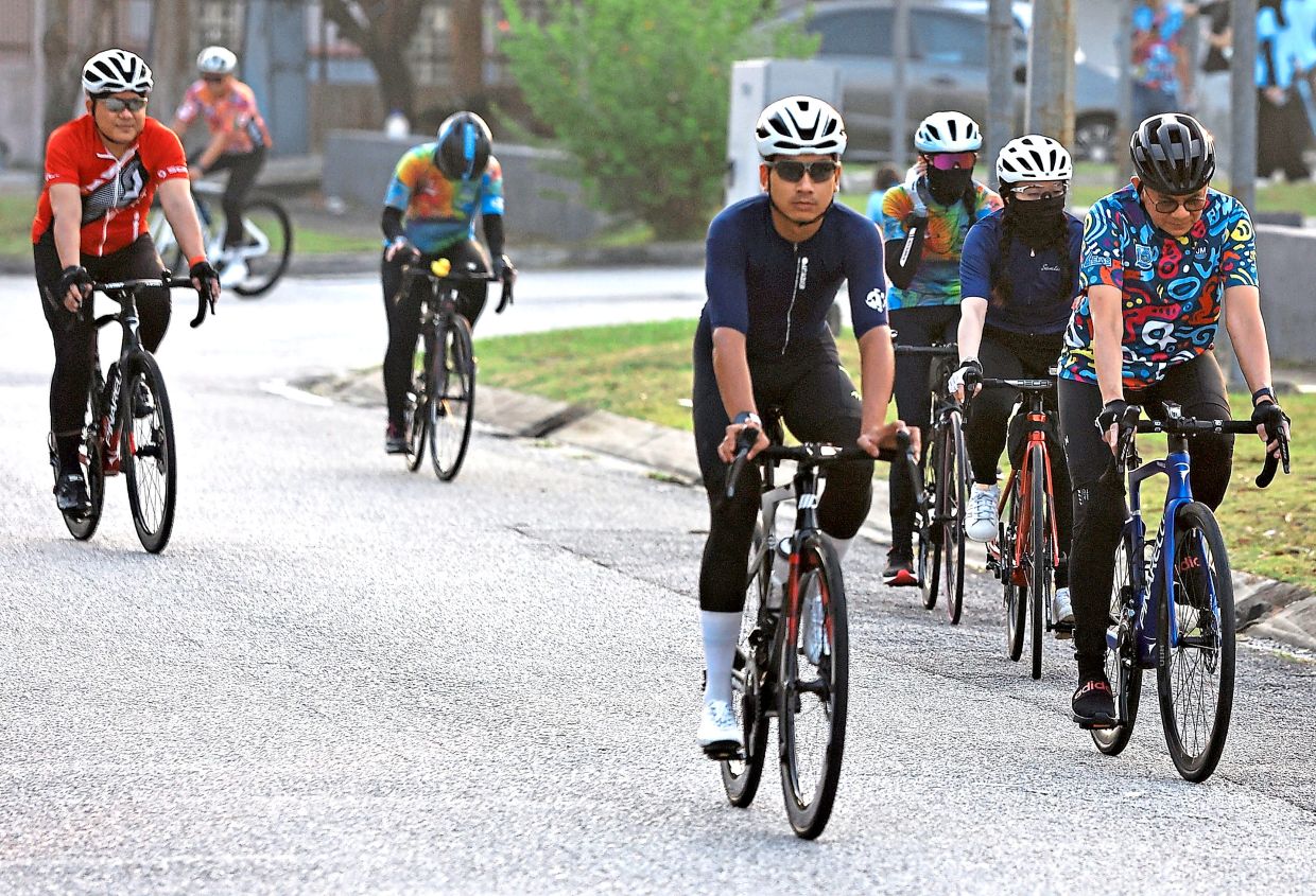 Cyclists during the familiarisation ride ahead of the RHB Lekas Highway Ride event that starts on Sept 12.