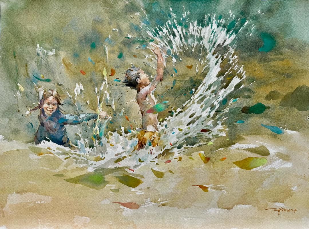 Chua's artwork titled 'Chasing The Stream' (watercolour on paper, 2025). Photo: AweGallery