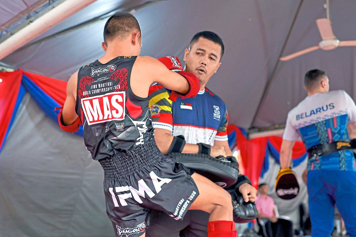 Ahyan during a training session ahead of their participation in the IFMA Muay Thai World Championships held in Kuala Lumpur.