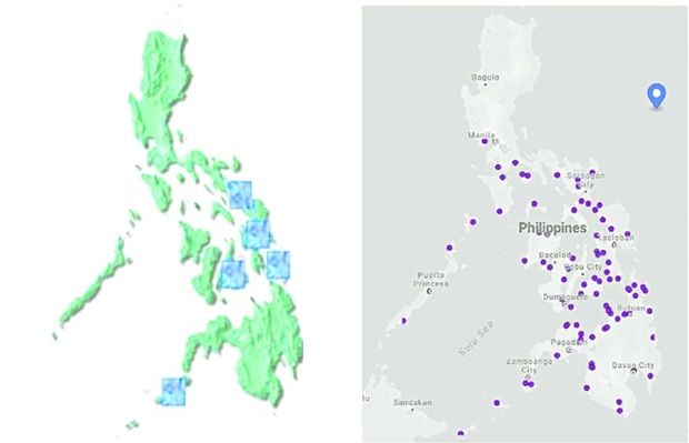 The left image maps potential tidal energy sites relative to the Philippine Seaport map shown in the right. The proximity of a large number of seaports to tidal energy sites indicates high maritime activity and higher populations, pointing to the need for adequate power generation solutions.