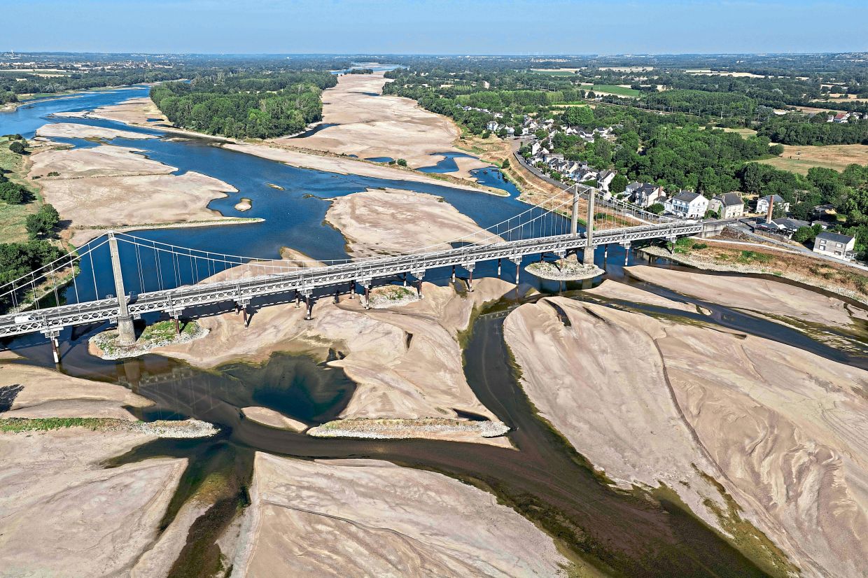 A file photo of the almost dried up Loire River in western France in July.