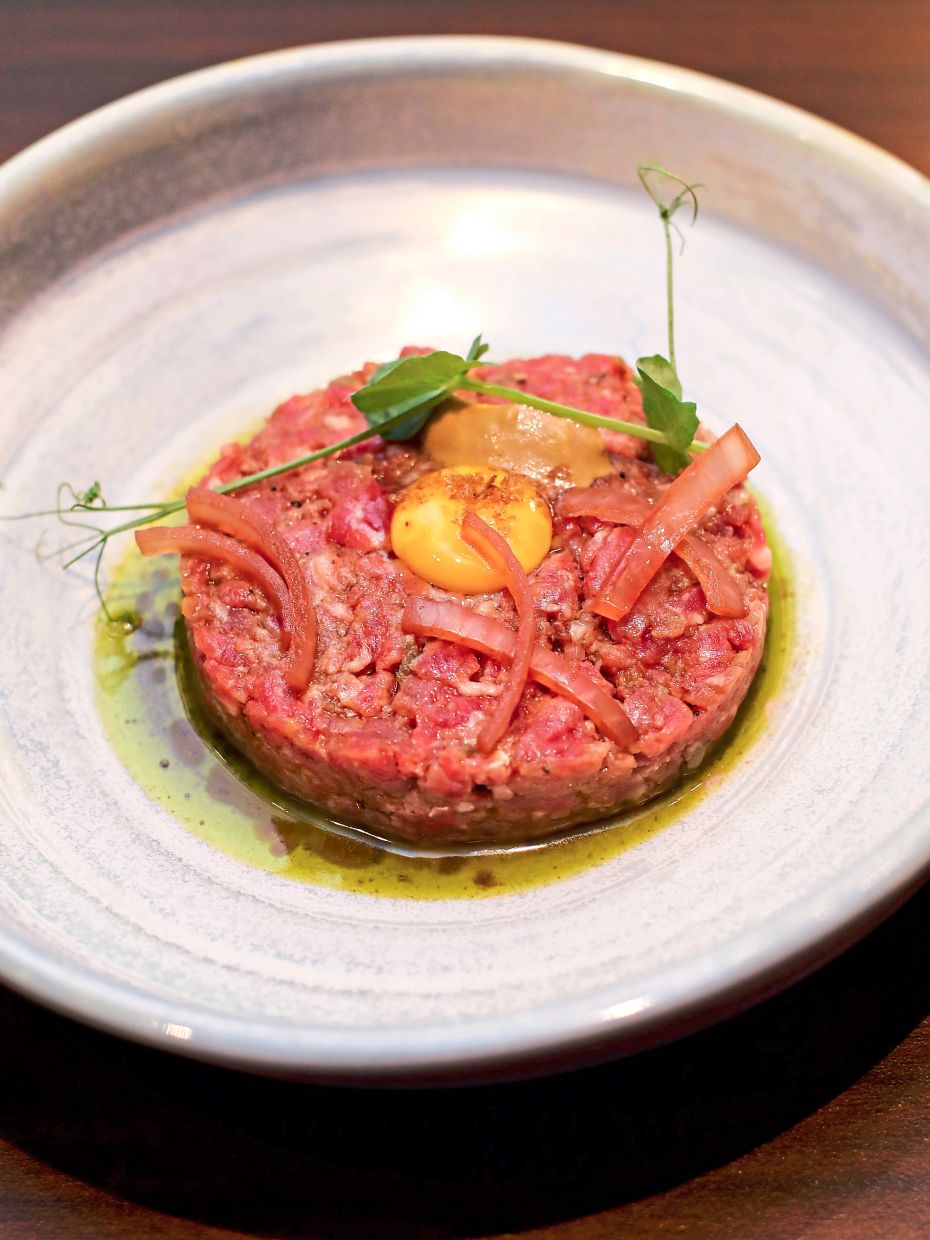 The velvety beef tartare is given an effervescent citric boost, courtesy of the Tabasco, green sauce and vinegar sauce here.