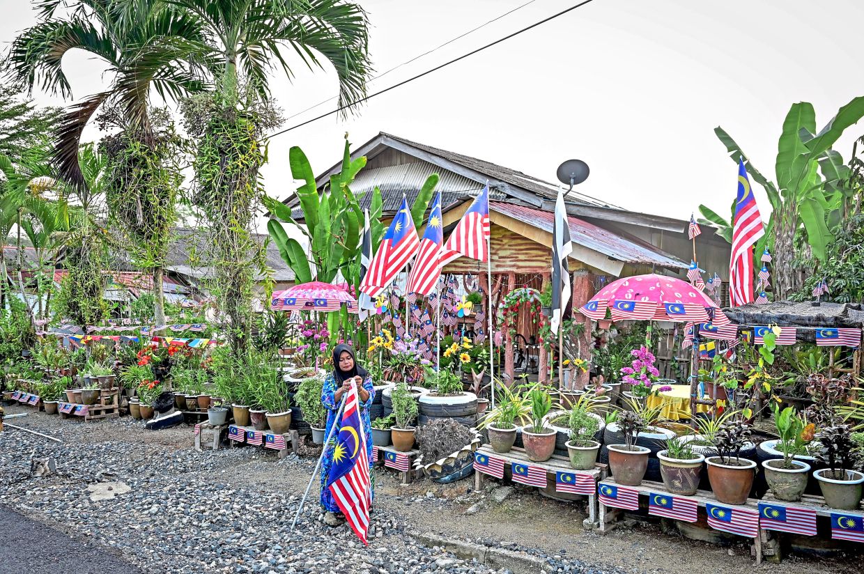 Kitam took the initiative to decorate her home compound with the Jalur Gemilang as a sign of her love for the country. — Photos: Bernama