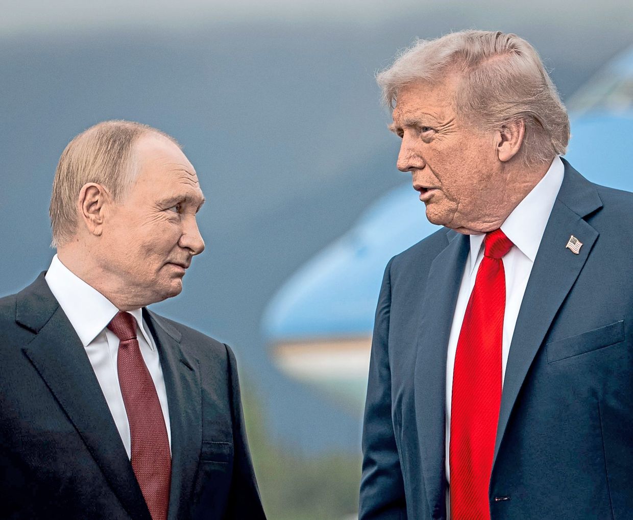 Trump meeting Putin at the Joint Base Elmendorf-Richardson in Anchorage, Alaska, on Aug. 15, 2025. The Iran and Ukraine wars underline the common limits of military force in achieving political ends, but also the differences between a dug-in Russian president and a vacillating American one. —Doug Mills/The New York Times