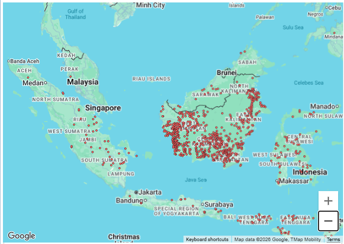 A screengrab of a map showing hotspots in the region. 