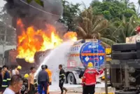 Oil tanker catches fire after colliding with trailer in Myanmar's Taungoo