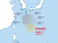Typhoon Krovanh continues northwestward; Met agency predicts course to near Amami Oshima Island on Friday (Sept 4), turn back toward south of Japan