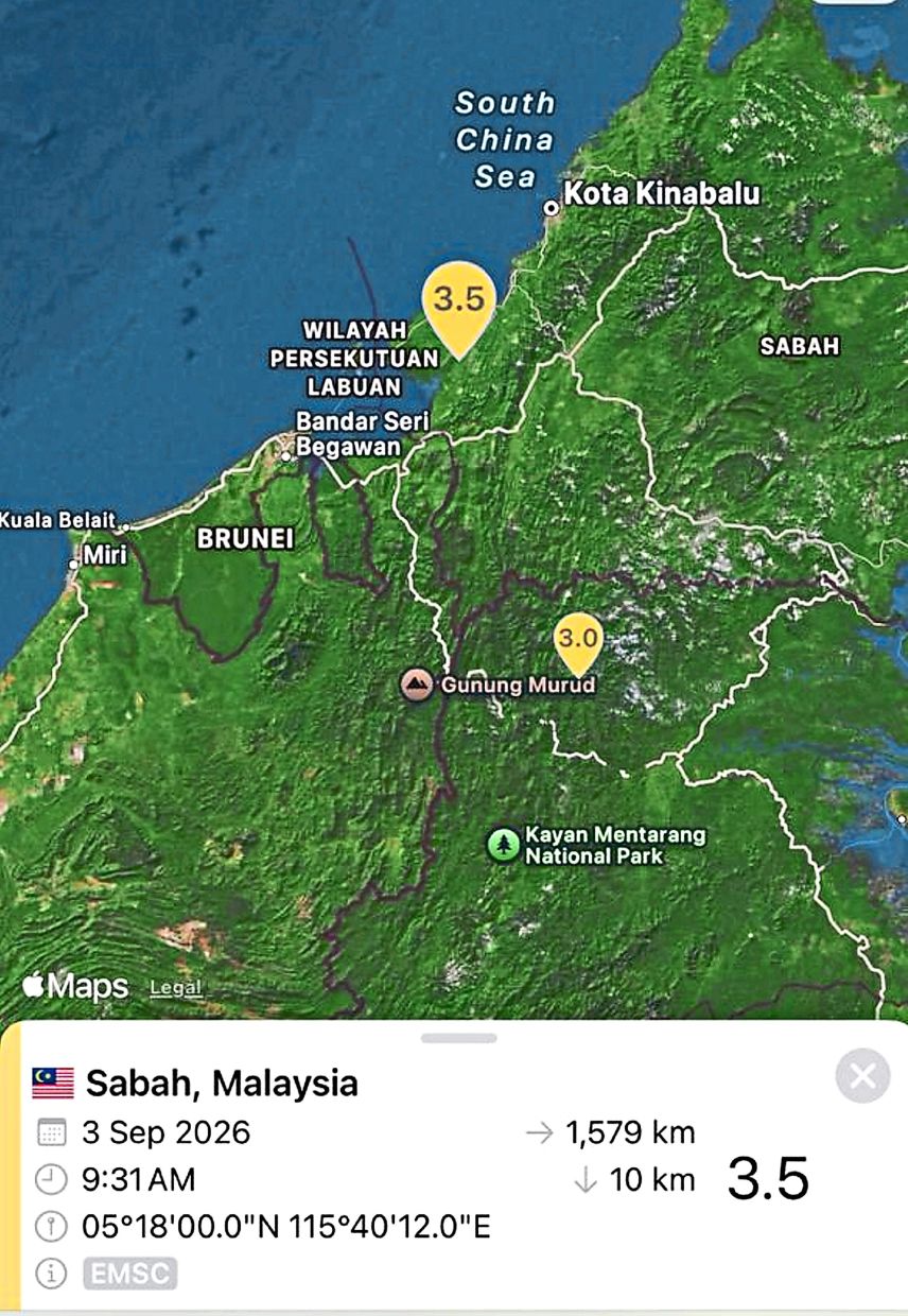One of many: A map showing the magnitude and coordinates of the quake. Seismic monitoring and analysis records showed that Keningau had recorded a series of weak earthquakes previously, including in 2019, 2023 and on Oct 6, 2024, said Arthur.
