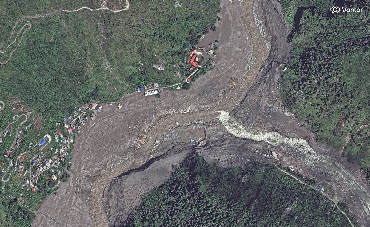 This satellite image shows destruction at Syapru Besi in Nepal on Aug 27.
