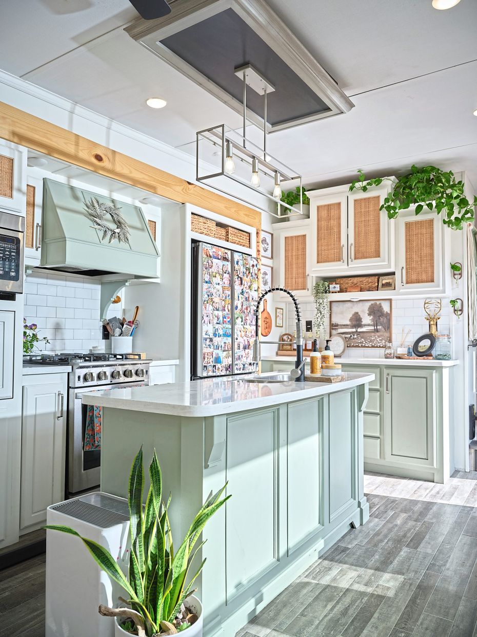 The kitchen inside the Evans’ cosy RV even features an island.