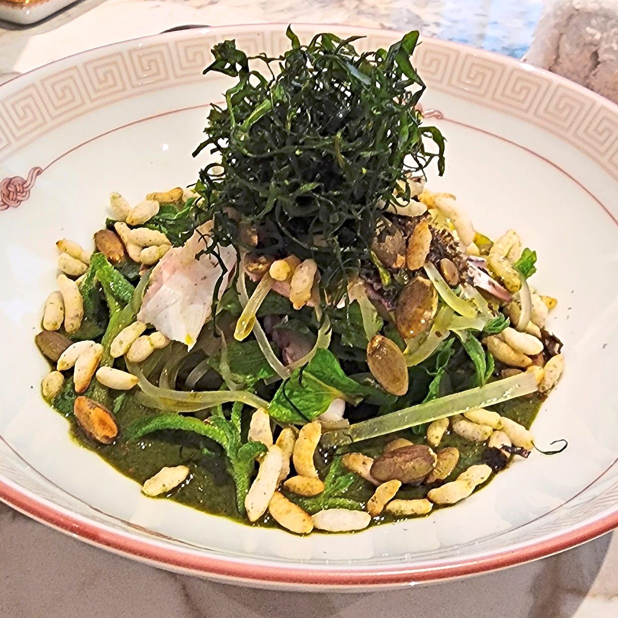 The cold salad is a contemporary take on Hakka lei cha.